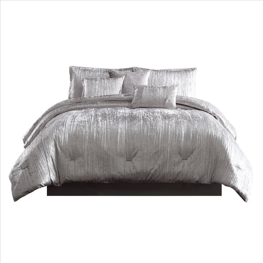 6 Piece Twin Comforter Set with Shimmering Appeal, Silver By Casagear Home