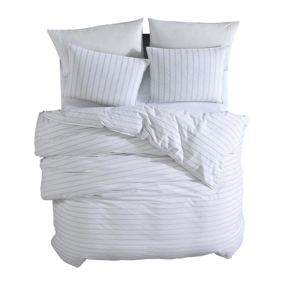 3 Piece King Comforter Set with Pinstripe Pattern White and Black By Casagear Home BM246994