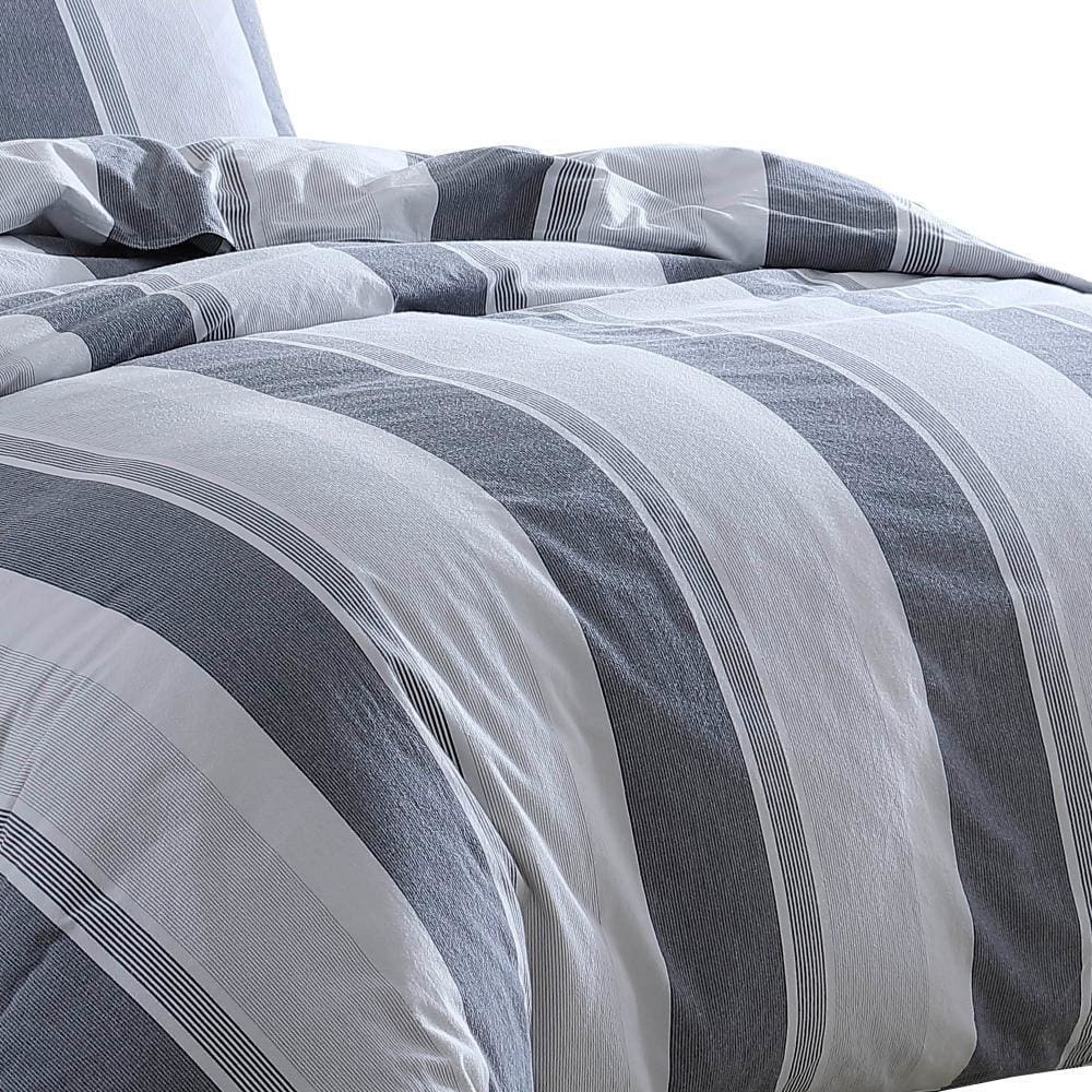 3 Piece King Comforter Set with Broad Stripes Gray By Casagear Home BM246995