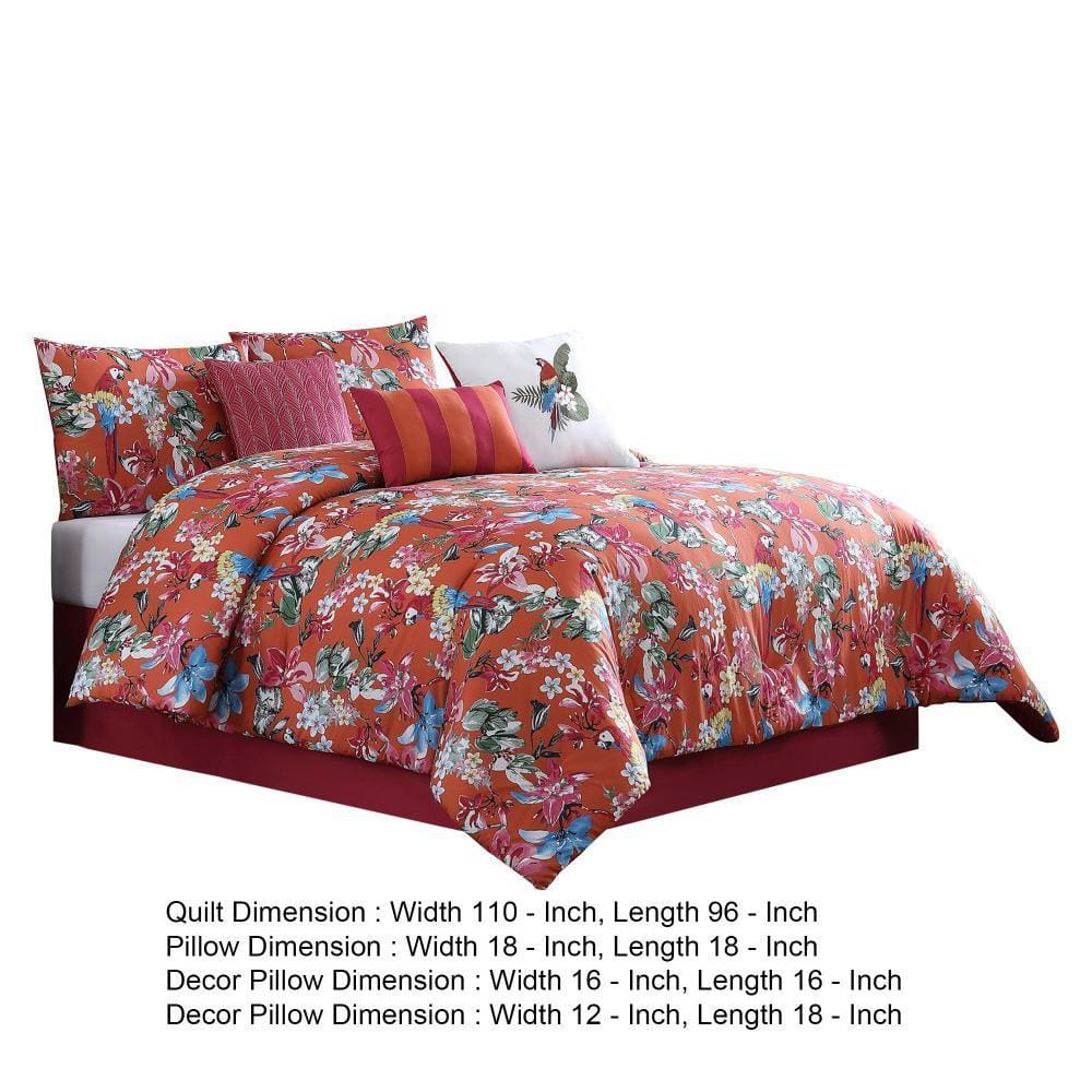 7 Piece King Comforter Set with Printed Floral Pattern Multicolor By Casagear Home BM247001