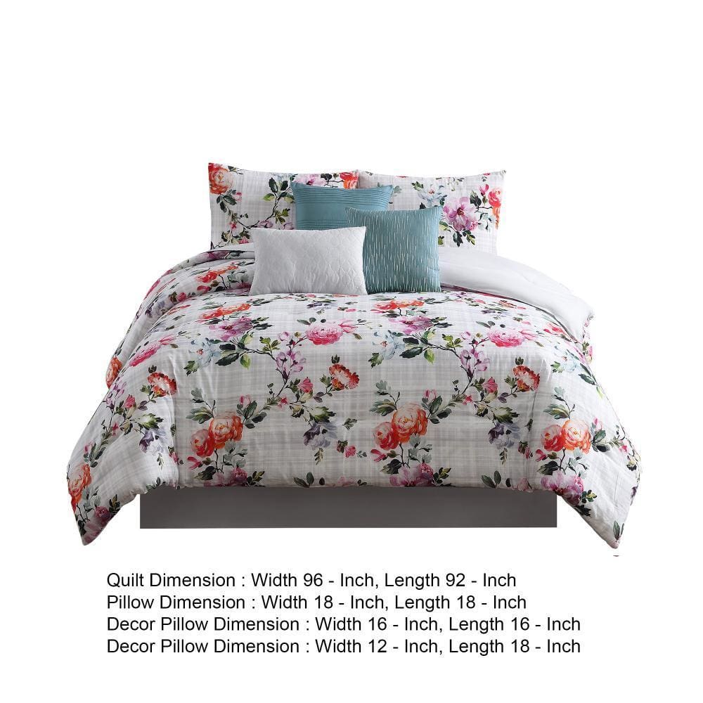 7 Piece Queen Comforter Set with Watercolor Floral Print Multicolor By Casagear Home BM247010