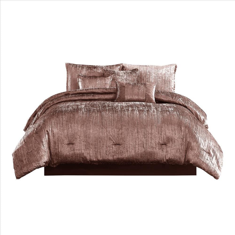 Veria 7 Piece Queen Comforter Set | Shimmering Appeal | Pink