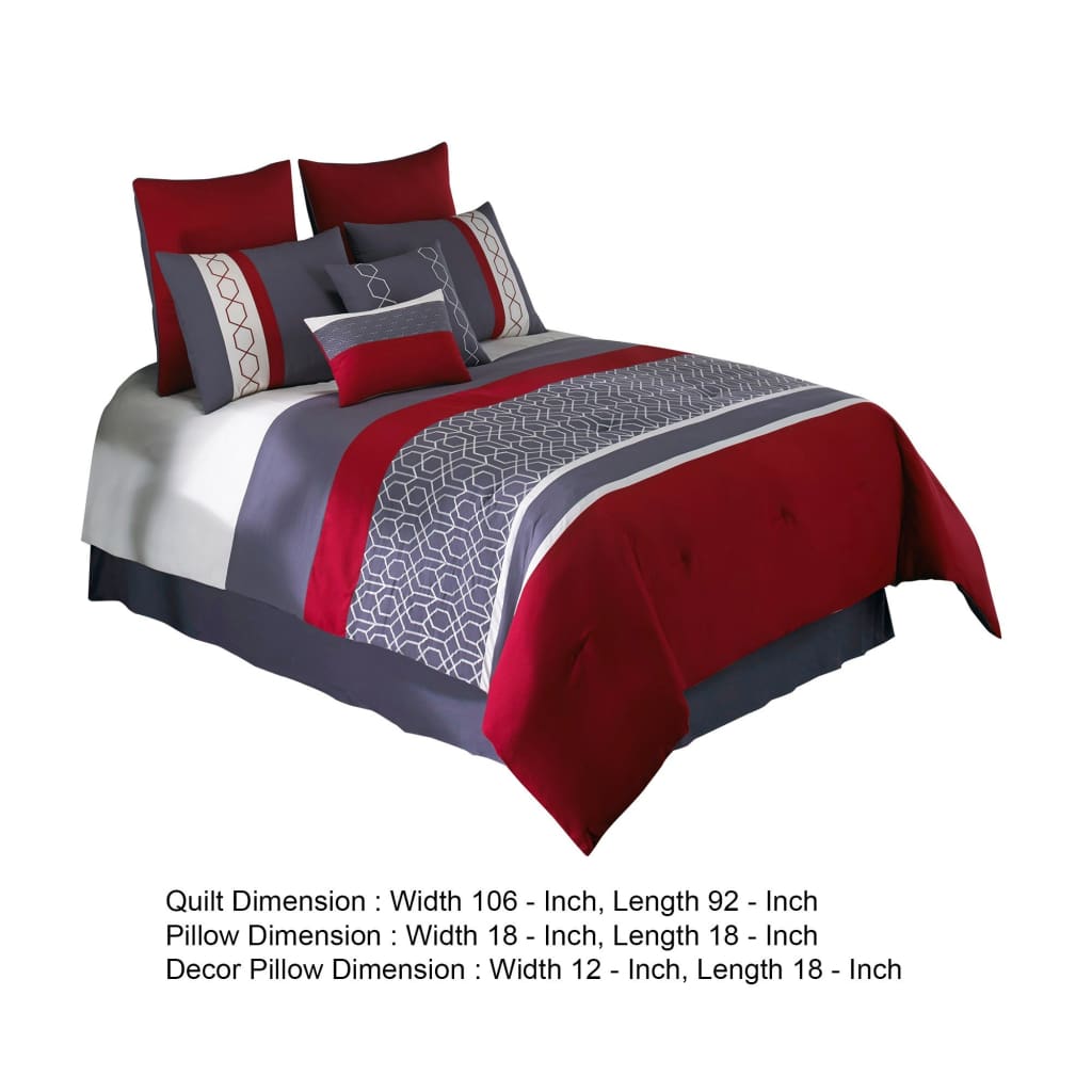 8 Piece King Comforter Set with Printed Trellis Pattern Red By Casagear Home BM247024