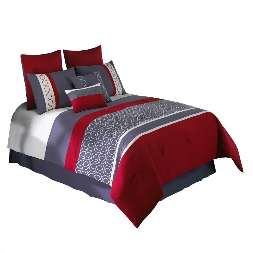 Veria 8 Piece King Comforter Set | Trellis Print | Red