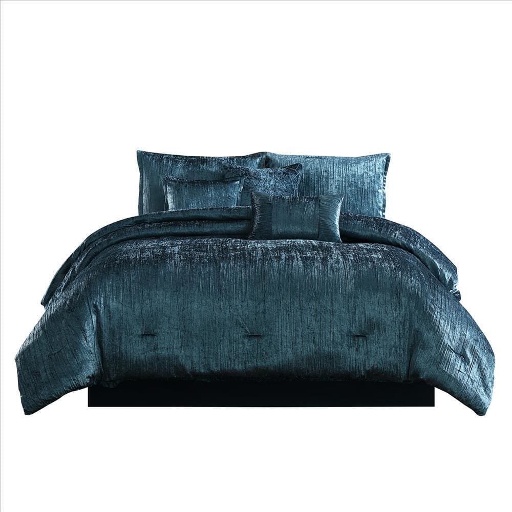 Veria 7 Piece King Comforter Set | Shimmering Appeal | Blue