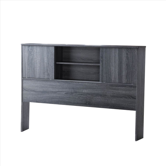 Twin Bookcase Headboard with 2 Sliding Doors, Distressed Gray By Casagear Home