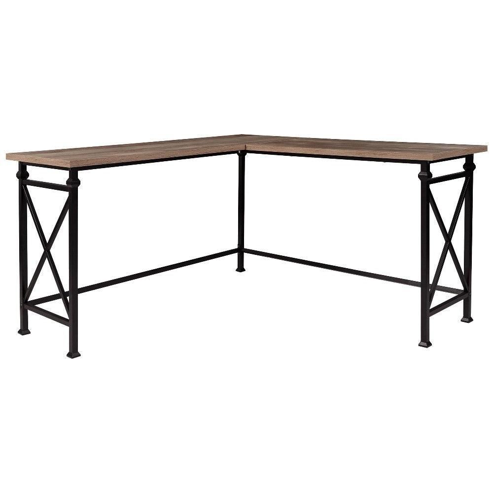 L Shaped Desk with X Design Braces, Brown By Casagear Home