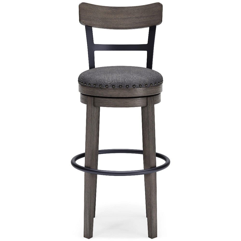 Swivel Barstool with Nailhead Trim and Curved Panel Back Tall Gray By Casagear Home BM248094