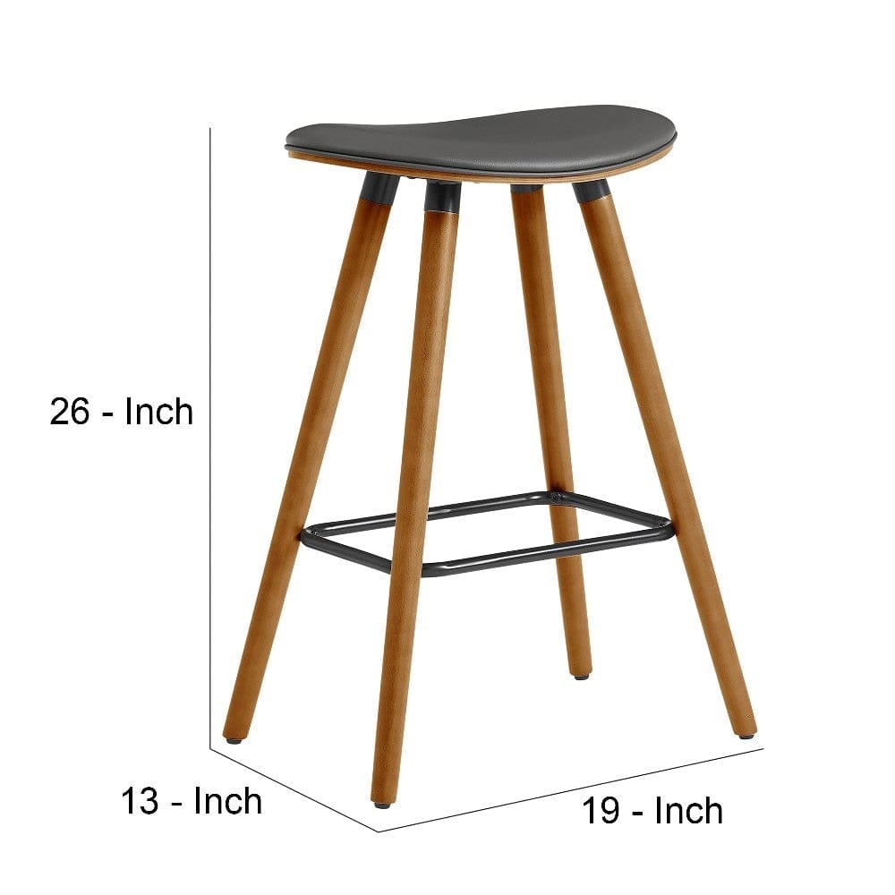 26 Inch Faux Leather Counter Height Backless Bar Stool Brown and Gray By Casagear Home BM248146
