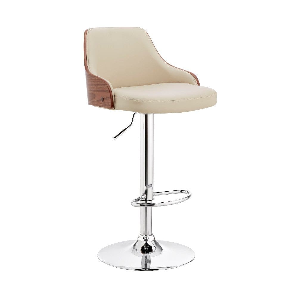 Faux Leather and Metal Adjustable Bar Stool, Cream and Silver By Casagear Home