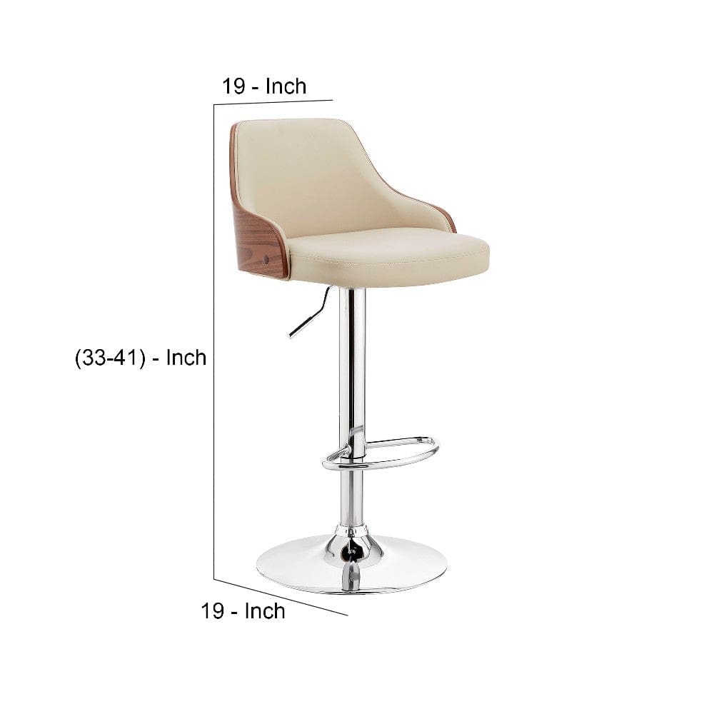 Faux Leather and Metal Adjustable Bar Stool Cream and Silver By Casagear Home BM248175