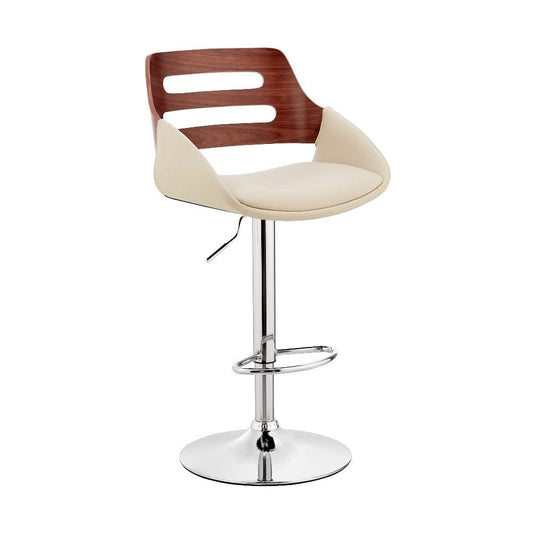 Faux Leather Adjustable Swivel Bar Stool, Walnut and Cream By Casagear Home