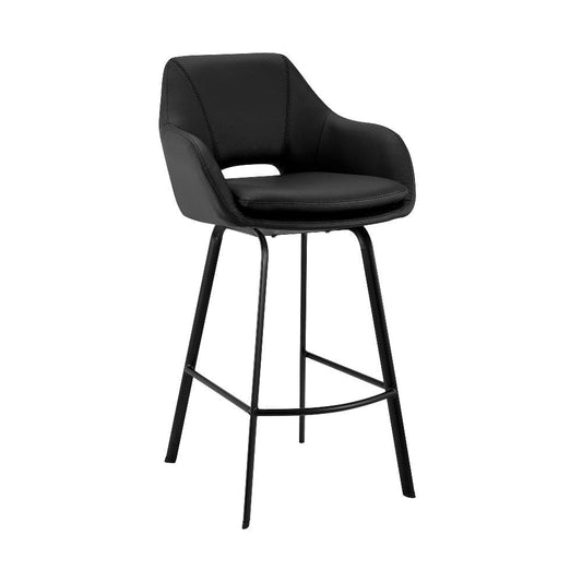 30 Inch Leatherette and Metal Swivel Bar Stool, Black By Casagear Home