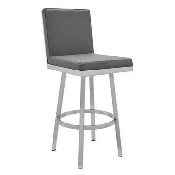 30 Inch Swivel Barstool with Metal Frame and Hexagonal Back, Gray By Casagear Home