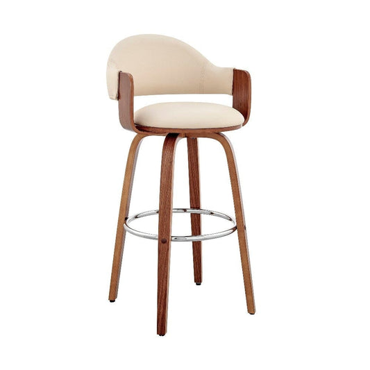 26 Inch Leatherette Barstool with Curved Back, Cream and Brown By Casagear Home
