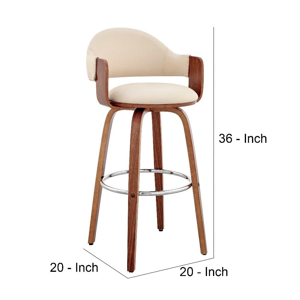 26 Inch Leatherette Barstool with Curved Back Cream and Brown By Casagear Home BM248260