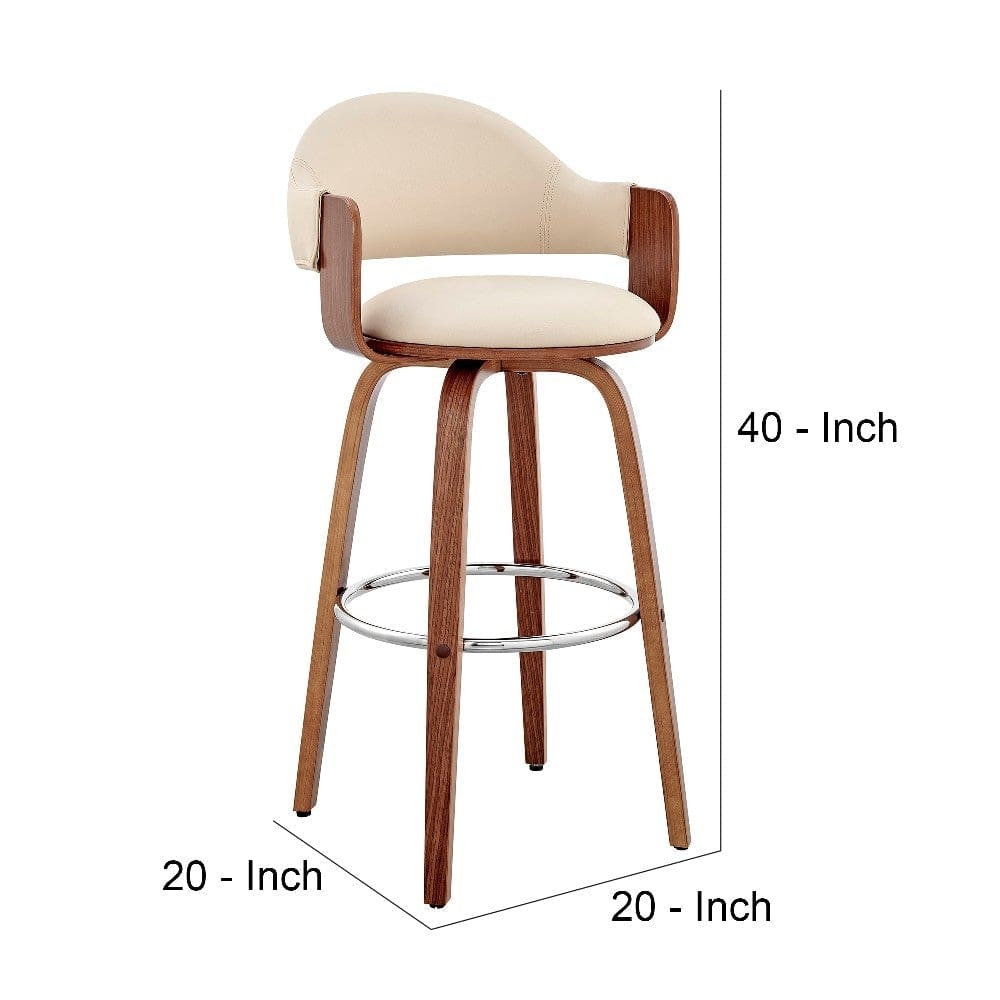 30 Inch Leatherette Barstool with Curved Back Cream and Brown By Casagear Home BM248262