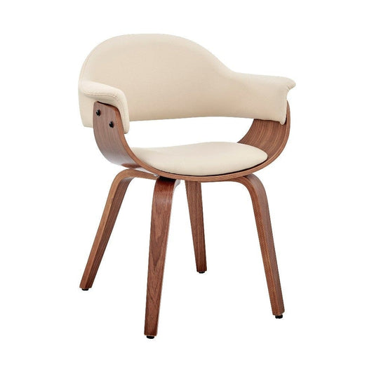 Leatherette Dining Chair with Curved Seat, Cream and Brown By Casagear Home