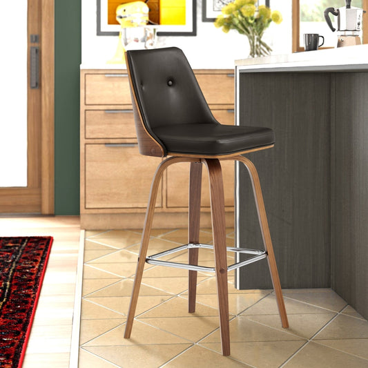Swivel Counter Stool with Button Tufted Curved Back Dark Brown By Casagear Home BM248283