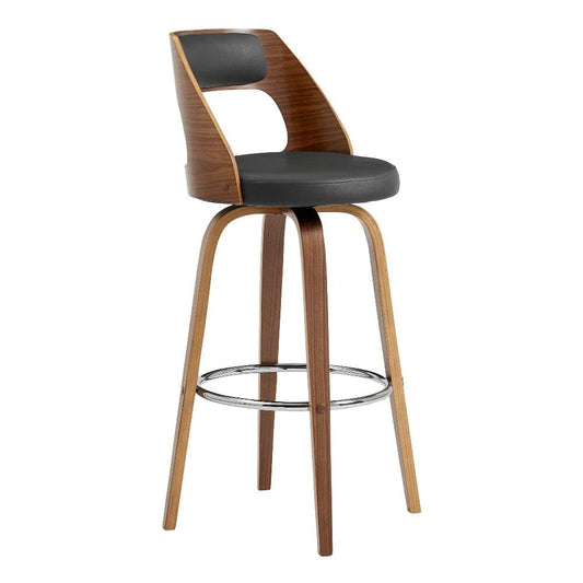 Swivel Bar Stool with Open Design Wooden Back, Gray By Casagear Home