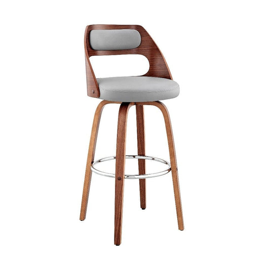 30 Inch Leatherette Barstool with Cut Out Back, Gray and Brown By Casagear Home