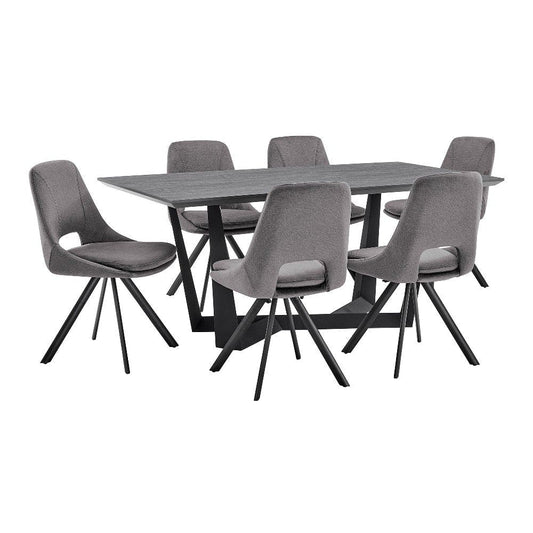 7 Piece Dining Table and Fabric Chairs, Black and Gray By Casagear Home
