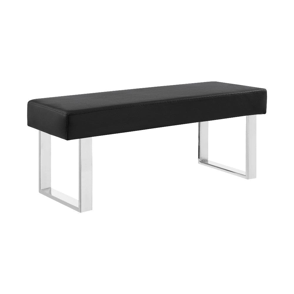 48 Inch Bench with Leatherette Padded Seat and Metal Frame, Black By Casagear Home