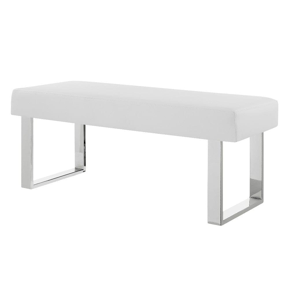 48 Inch Bench with Leatherette Padded Seat and Metal Frame, White By Casagear Home