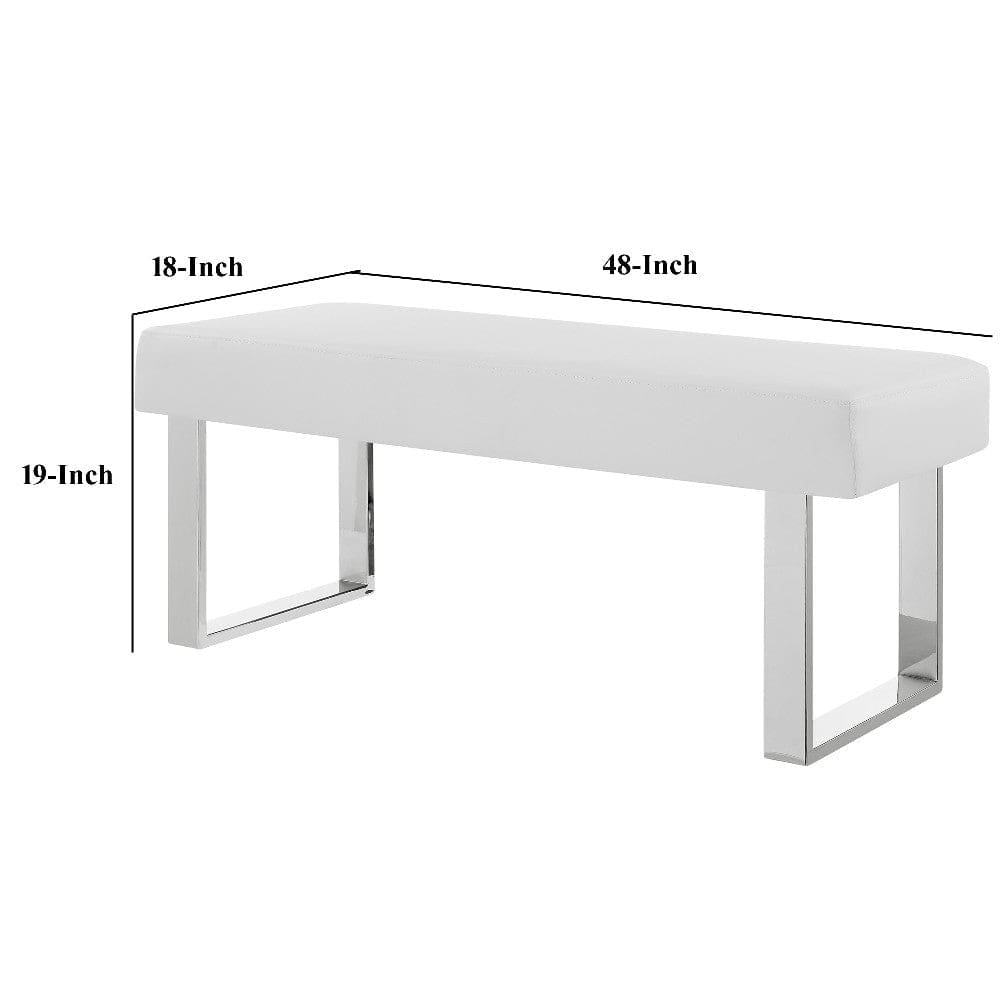 48 Inch Bench with Leatherette Padded Seat and Metal Frame White By Casagear Home BM249436