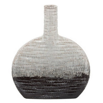 14 Inch Ceramic Vase, Florence Flask Design, Textured, Gray By Casagear Home