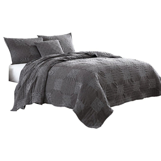 Veria 4 Piece Queen Quilt Set | Polka Dots | Charcoal Gray
