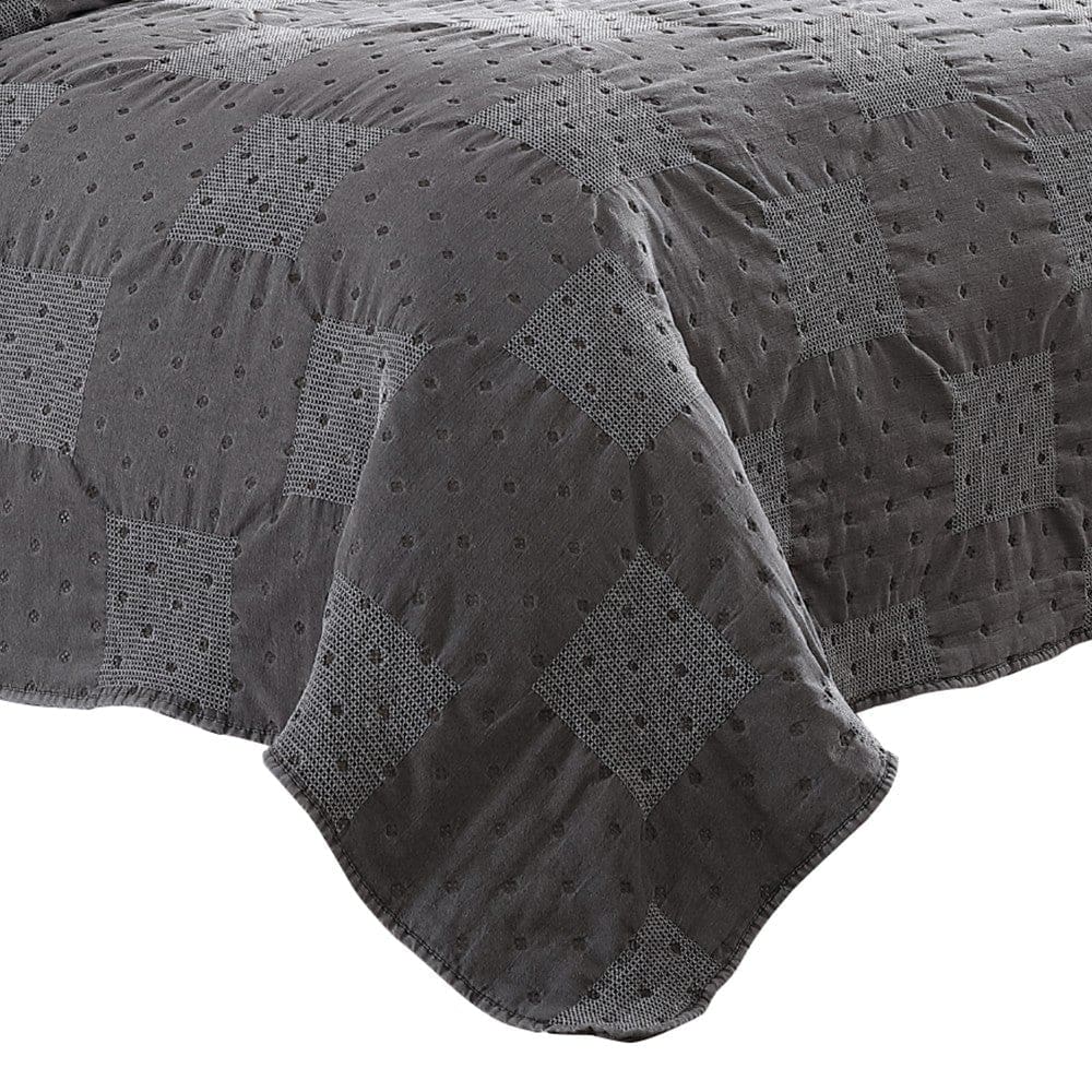 Veria 4 Piece Queen Quilt Set with Polka Dots The Urban Port Charcoal Gray By Casagear Home BM250016