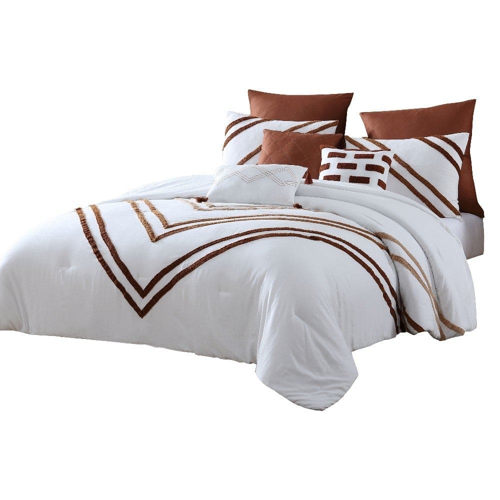 Veria 8 Piece King Comforter Set | Striped Pattern | Brown