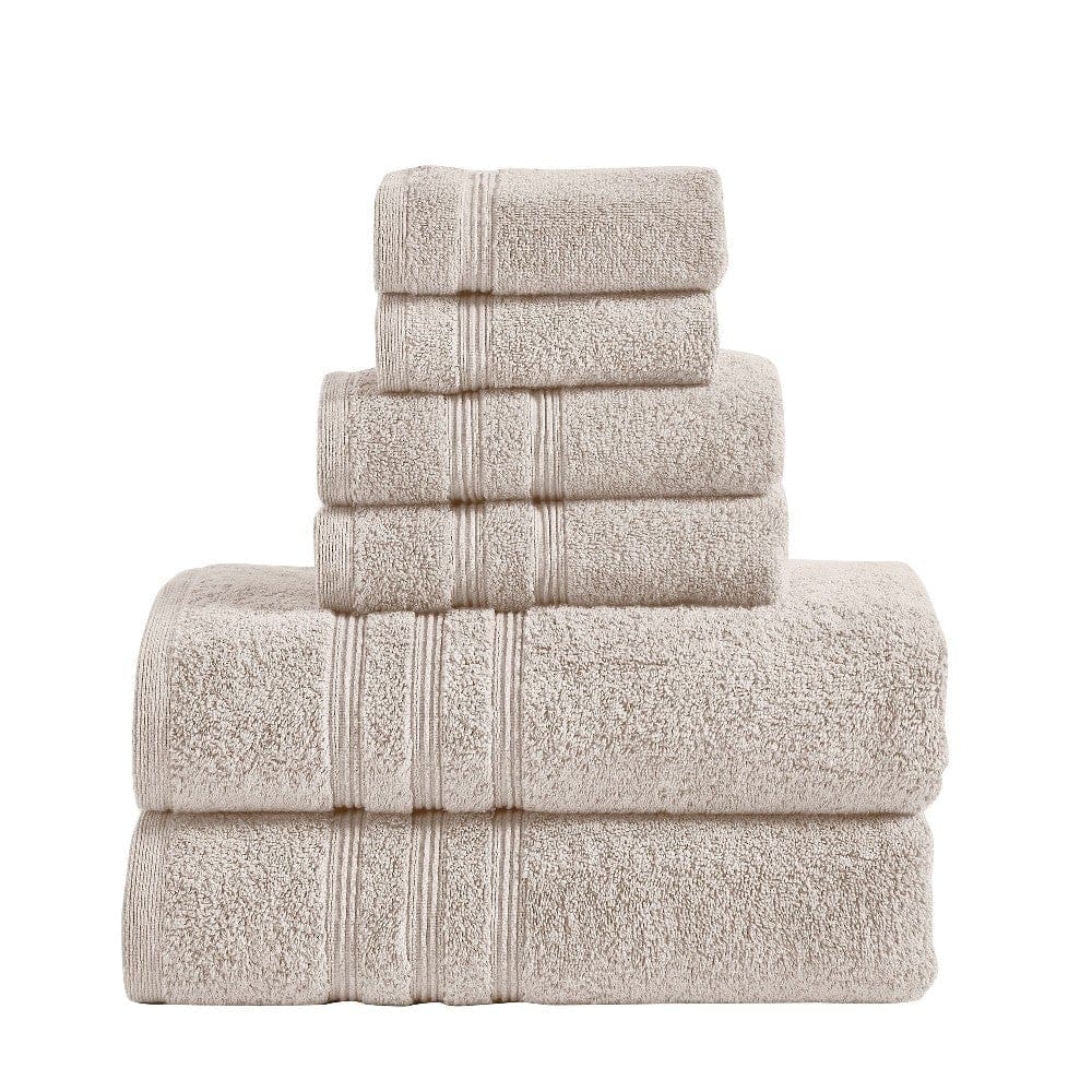 Veria 6 Piece Towel Set with Plush Cotton Fabric The Urban Port, Beige By Casagear Home