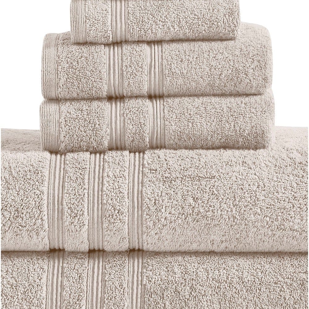 Veria 6 Piece Towel Set with Plush Cotton Fabric The Urban Port Beige By Casagear Home BM250065