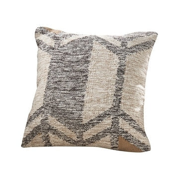 Veria 18 x 18 Pillow Cover with Tribal Print, Shaggy Texture The Urban Port, Beige By Casagear Home