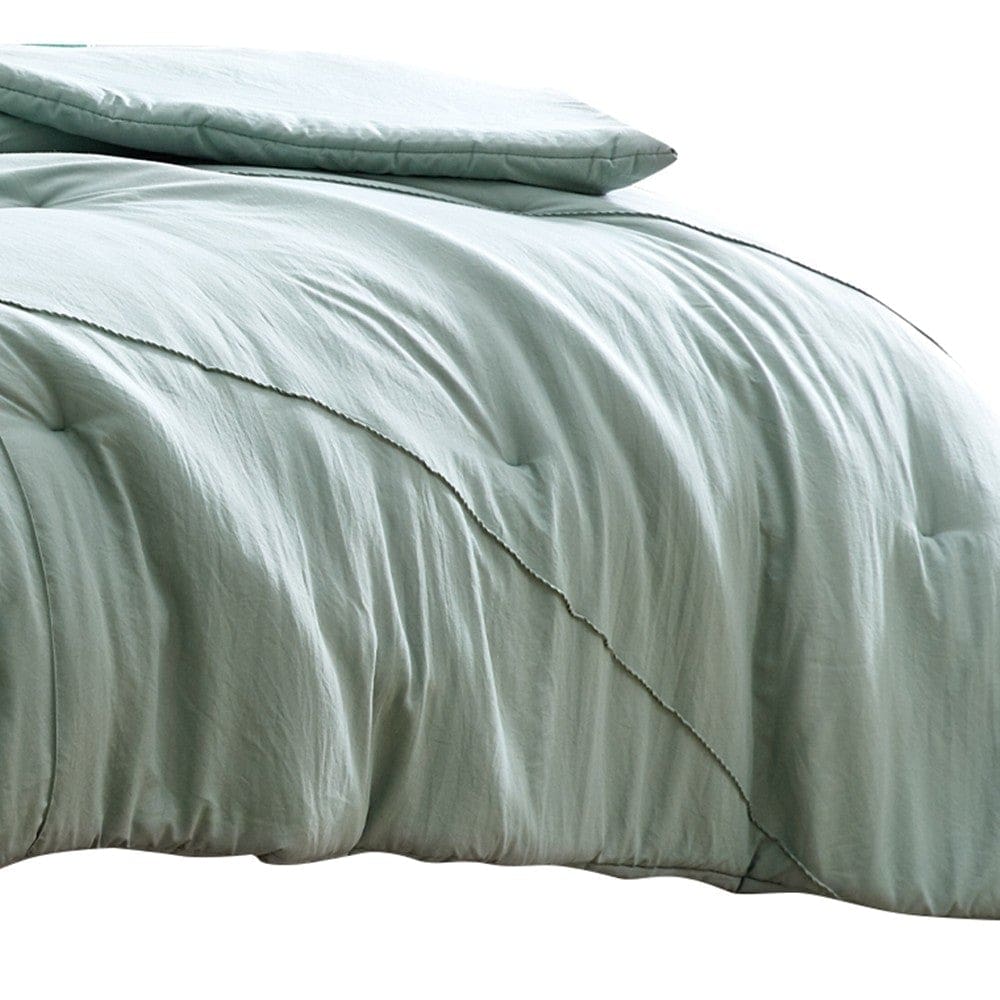 Veria 4 Piece Queen Comforter Set with Leaf Vein Stitching The Urban Port Green By Casagear Home BM250129