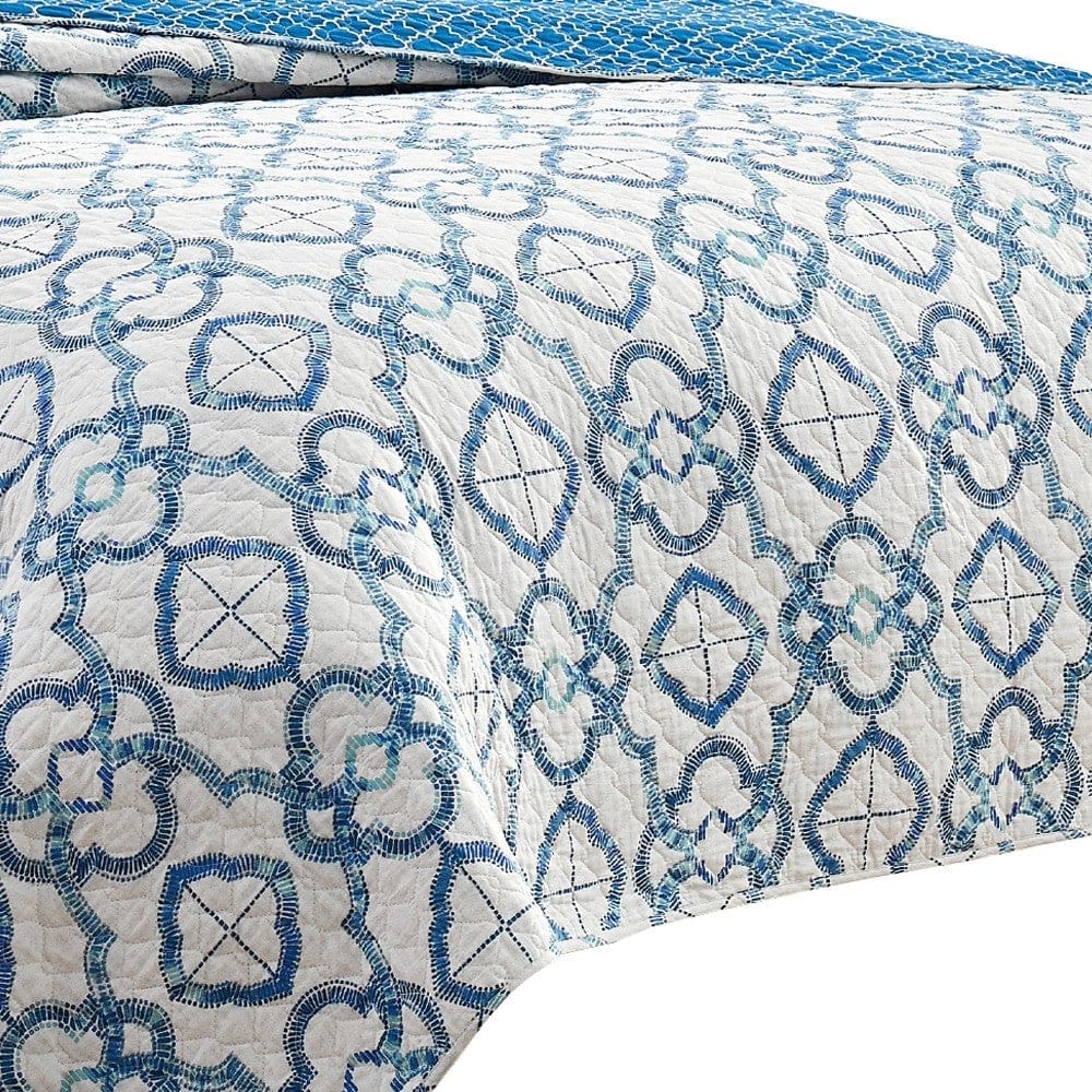Veria 3 Piece King Quilt Set with Embroidery The Urban Port White and Blue By Casagear Home BM250151