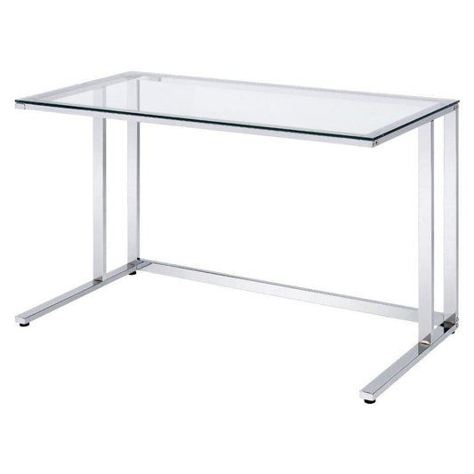 Writing Desk with Glass Top and Built in USB Port, Clear and Chrome By Casagear Home