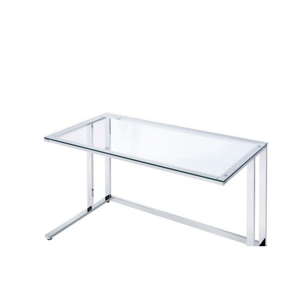 Writing Desk with Glass Top and Built in USB Port Clear and Chrome By Casagear Home BM250195