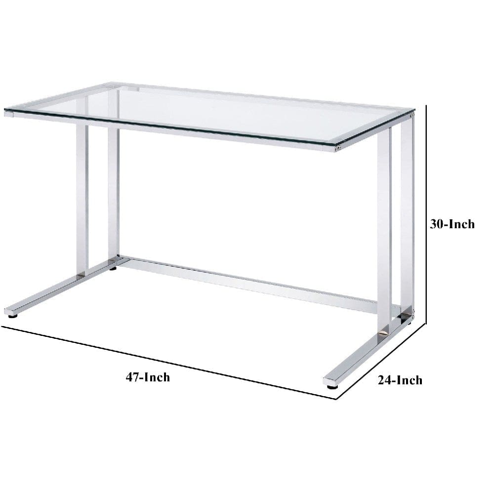 Writing Desk with Glass Top and Built in USB Port Clear and Chrome By Casagear Home BM250195