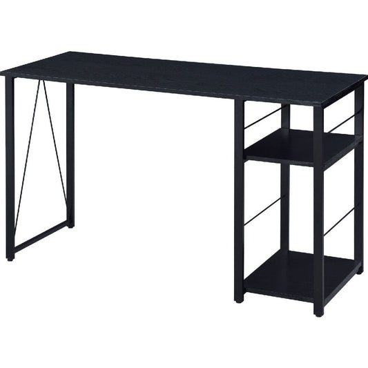 Writing Desk with 2 Tier Side Shelves and Tubular Metal Legs, Black By Casagear Home