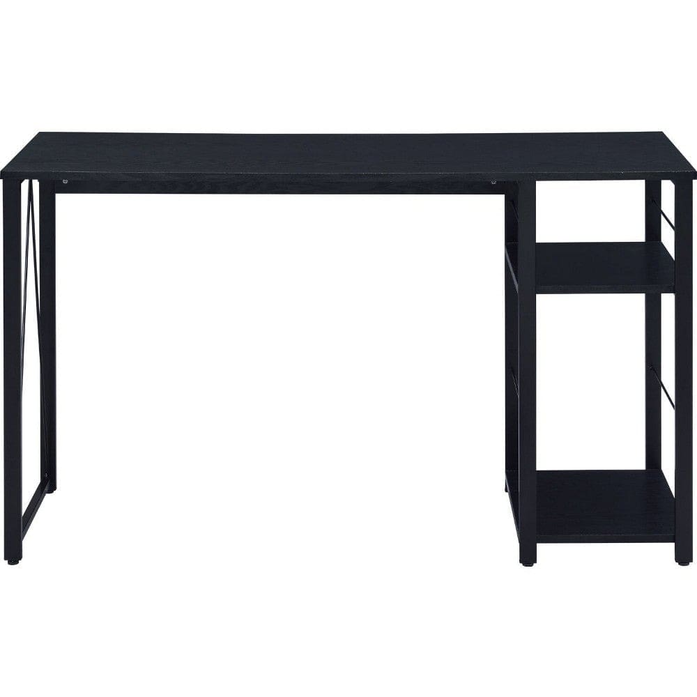 Writing Desk with 2 Tier Side Shelves and Tubular Metal Legs Black By Casagear Home BM250209