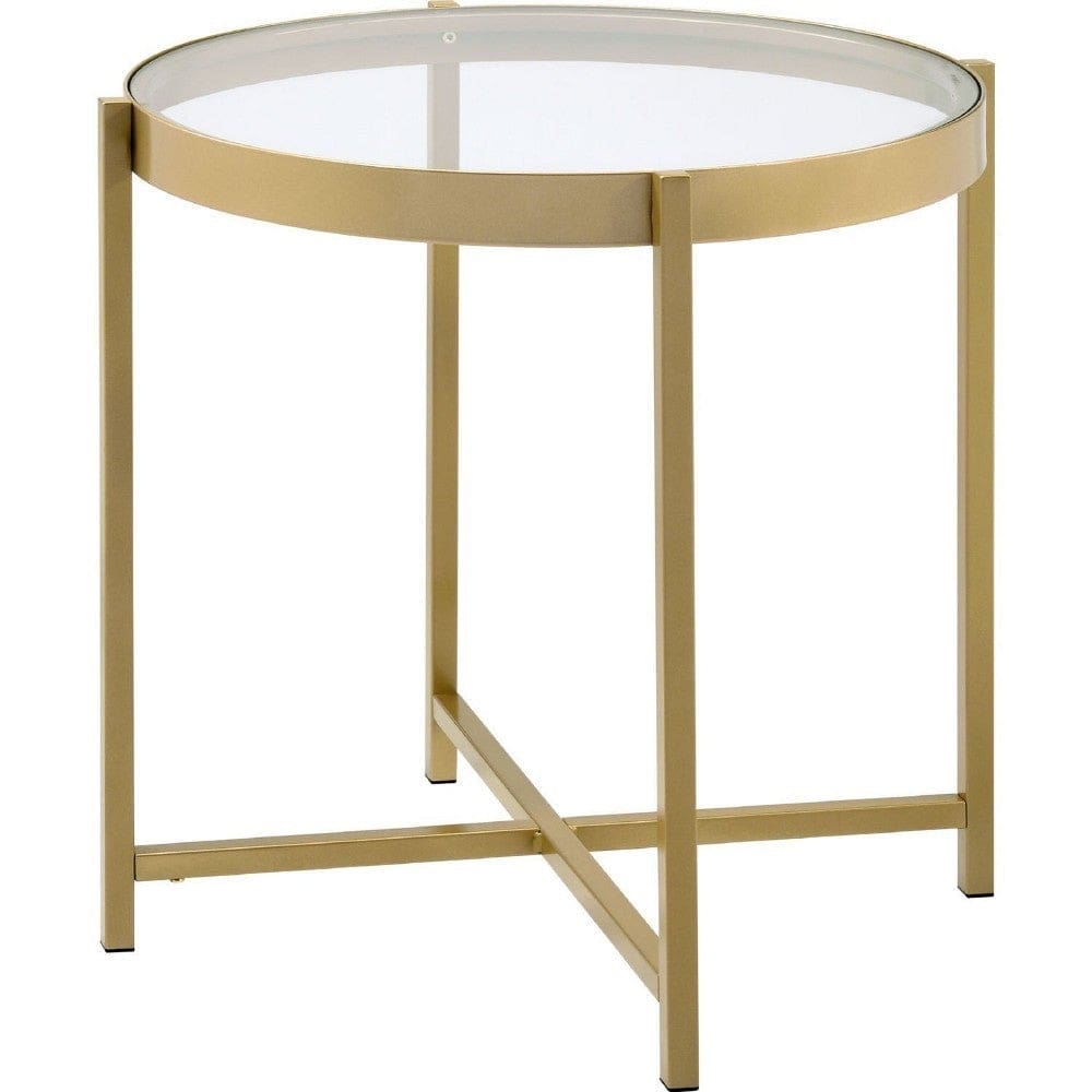 Liora End Table | Round Glass Top | Metal Frame | Gold