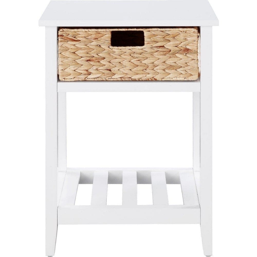 MDF Accent Table with Rattan Storage Basket and Slatted Shelf White By Casagear Home BM250229