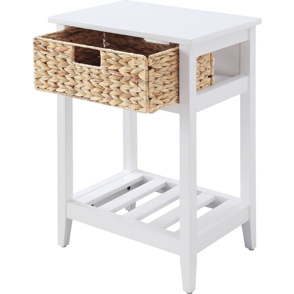 MDF Accent Table with Rattan Storage Basket and Slatted Shelf White By Casagear Home BM250229