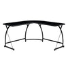 L Shaped Writing Desk with Glass Top and Curved Metal Frame, Black By Casagear Home