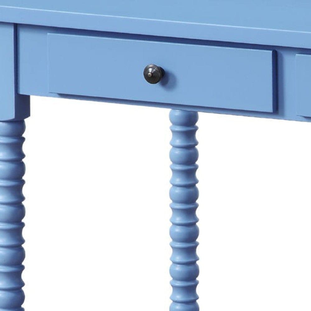 Recatngular Wooden Storage Drawer Writing Desk Blue By Casagear Home BM250254