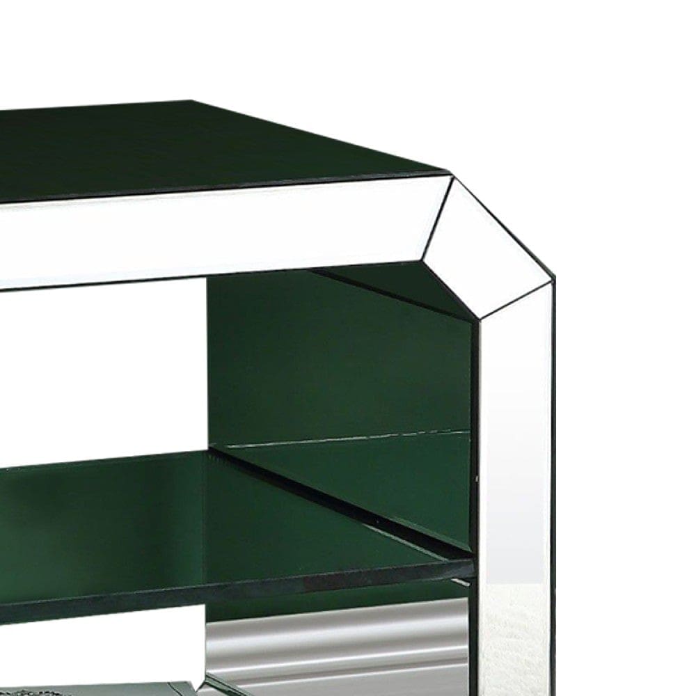 Accent Table with Mirrored Inserts and 1 Glass Shelf Silver By Casagear Home BM250271