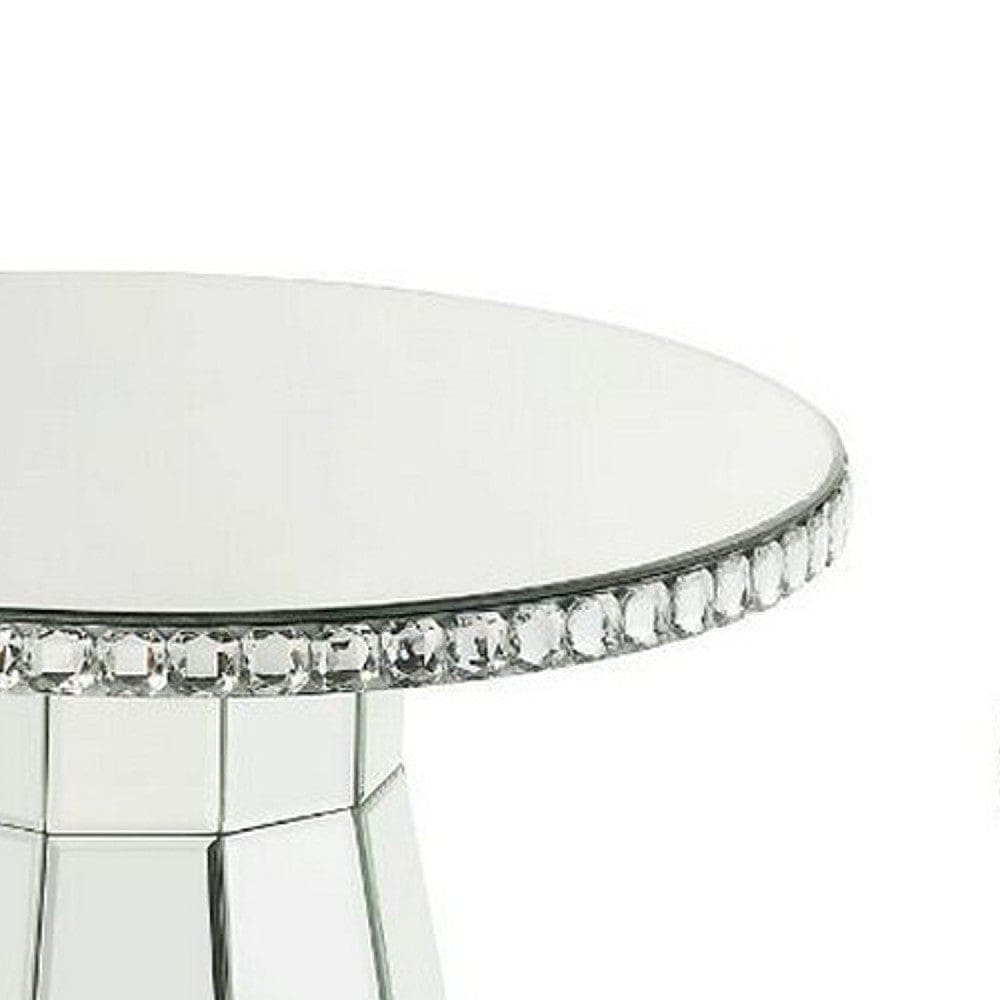 Accent Table with Beveled Mirror Framing and Faux Crystals Silver By Casagear Home BM250297